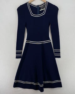 CRISSA Linea Italiana Dress S Sweater Knit Ribbed Square Neck Sweater Blue Italy - Picture 1 of 17