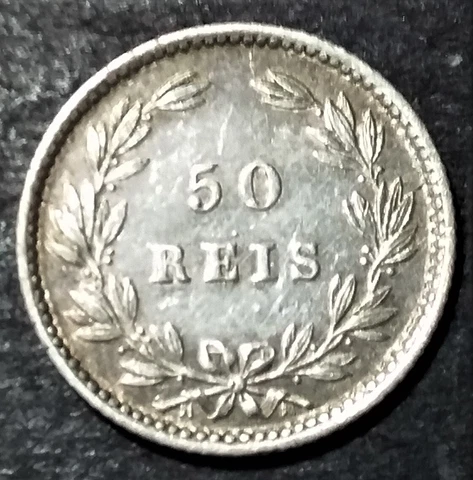1889 PORTUGAL SILVER 50 REIS NICE SCARCE AU COIN Cover