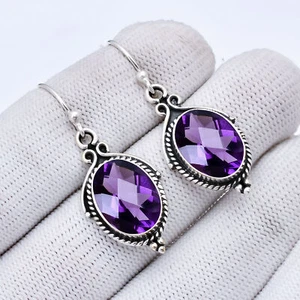 Purple Amethyst Gemstone 925 Sterling Silver Jewelry Earring, Women Earring - Picture 1 of 4