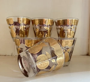 Set sei bicchieri Culver design frutta vintage fiorentino barware oro MCM - Foto 1 di 13