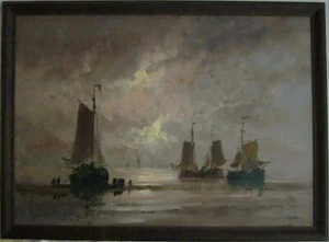 Original Sea Ships Oil Painting Unknown Artist Signed Rijke? European Dutch? - Picture 1 of 5