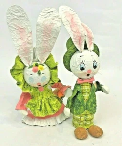 Vintage Paper Mache Easter Bunny Figures Anthropomorphic 12" Boy Girl Taiwan - Picture 1 of 6