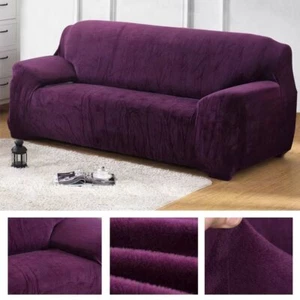 FUNDAS DE SOFÁ ELÁSTICAS DE TERCIOPELO Funda Protectora 1/2/3/4 Plazas Púrpura - Imagen 1 de 15