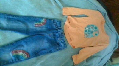 Flawed Size 6 Carhartt Long Slv T-Shirt & Cat & Jack Rainbow Embroidery Jeans - Image 1 of 4