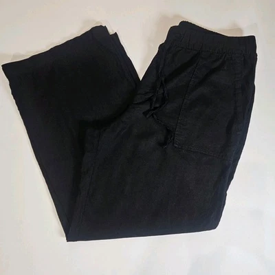 Pantalones de lino Gap para mujer grandes negros con lazo cintura pierna ancha fluidos estilo gótico Foto 1 de 4