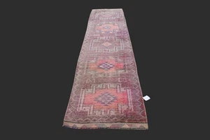 Vintage 3x11 Turkish Oushak Runner Rug Handmade Anatolian Boho Kilim PINK - Picture 1 of 9
