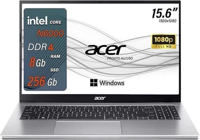Notebook Pc Portatile ACER Aspire N6000 15,6"  RAM 8GB SSD 256GB WIN 11 PRO - Immagine 1 di 4