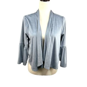 Nina Leonard Faux Gray Suede Jacket Shawl Lapels Bell Sleeves Cropped Size M EUC - Picture 1 of 4