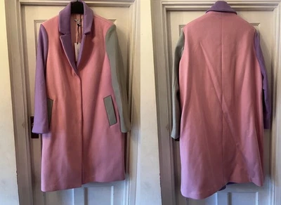 New OLIVIA RUBIN Pink Beatrix Colour Block Wool Blend Coat,UK 12 - Image 1 of 4