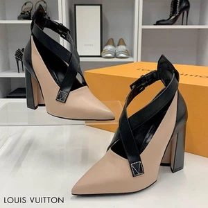 Louis Vuitton Leather Monogram Cross Strap Pumps Beige US 4.5 Mint Authentic - Picture 1 of 24