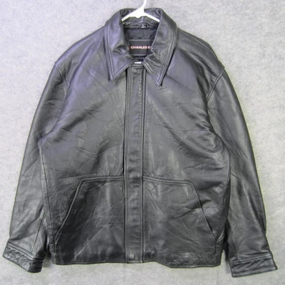 Chaqueta de Cuero Charles Klein Para Hombre Grande Negra Forro Acolchado Cremallera Frontal Bombardero Foto 1 de 4