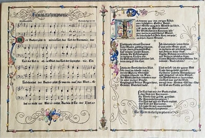 Antique Hand Illuminated Art “Die Himmelsymphonie” German Poem & Music Mebert - Image 1 of 4