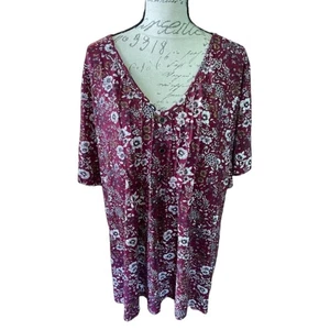 Camisa Bloomchic Talla Grande Borgoña Estampado Floral Talla 22-24 Nueva Sin Etiquetas - Imagen 1 de 3