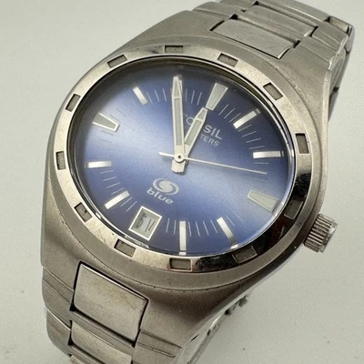 Reloj Cuarzo Azul Fossil AM-3702 Hombre 100m Plateado Fecha Ovalado Analógico Batería Nueva 7" Foto 1 de 4