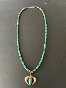 Ältere Navajo Sterlingsilber Perlen & Türkis Perlenkette 18 Zoll gepunzt - Bild 1 von 12