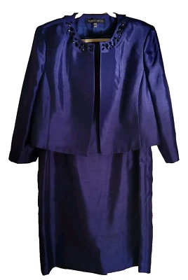 Albert Nipon Blue Lined Jeweled Collar Dress Suit Jacket & Dress Size 18 NWOT - Image 1 of 4