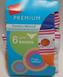 Hanes Girl's 6 Pk Premium Comfort Blend Bikinis Size 6 Assorted Colors - Picture 1 of 3