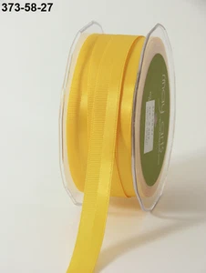 5/8 Satin/Grosgrain Double Band Ribbon-May Arts 373-58-27 - Yellow- 5 Yds - Picture 1 of 1