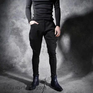 Mens Black Baggy Pants Tapered Trousers Horse Riding Breeches Sport Stretch Slim - Imagen 1 de 14