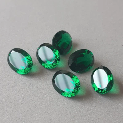 Green Nano Emerald AAA Synthetic Oval Shape Faceted Lab Created Loose Gemston - Image 1 of 4