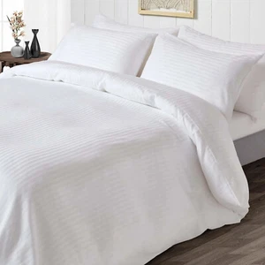 Select Duvet Covers 1000 TC OR 1200 TC 100% Cotton Sateen White Stripes - Picture 1 of 11