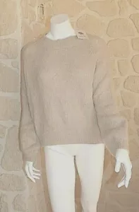 Pull beige neuf Talia Benson taille unique avec kid mohair et laine (sm3) - Imagen 1 de 4