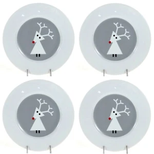 Crate & Barrel SNOW DEER 8.25" Dessert Plate Set 4P White Grey Christmas 613-517 - Picture 1 of 12