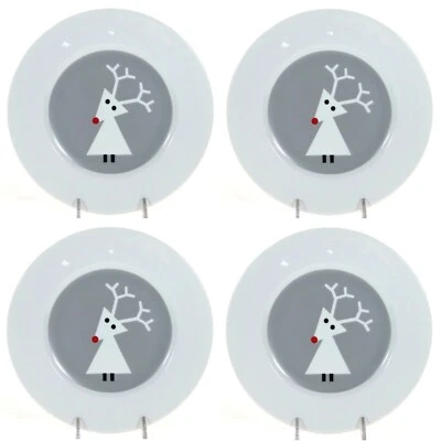 Crate & Barrel SNOW DEER 8.25" Dessert Plate Set 4P White Grey Christmas 613-517 - Image 1 of 4