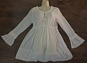 1970s Style Hippie Boho Broderie Anglaise Ruffle Tunic Dress Blouse Top Size 14 - Picture 1 of 6