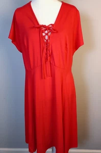 Torrid Plus Size 2 2X 18 20 Red Jersey Lace Up Skater Dress Short Sleeve Stretch - Picture 1 of 11