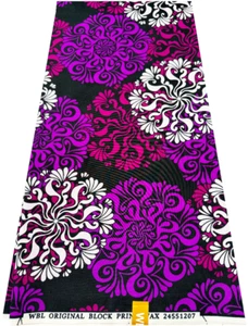 Cotton Blend High Quality Exclusive Design African Wax -Purple, Magenta, White, - Picture 1 of 2