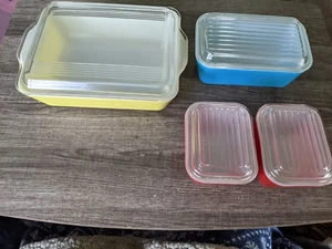 PYREX VINTAGE PRIMARY COLORS REFRIGERATOR DISH SET ALL 8 PIECES EXCELLENT SHAPE - Picture 1 of 10