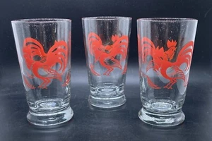 Vintage Set of 3 Libbey Red Rooster  Chicken Glasses 5” 8 oz Farmhouse Retro - Picture 1 of 7