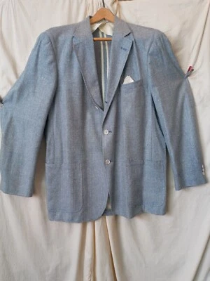 Orvis Vintage Light Blue Herringbone Wool Blend Blazer Jacket Suit Coat Size 44 - Image 1 of 4