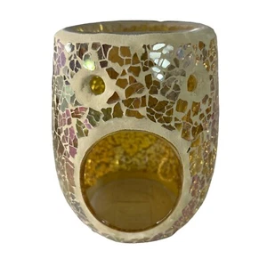 Glam Gold Mosaic Glass Oil Tart Warmer Tealight Holder Yankee Candle - Picture 1 of 7