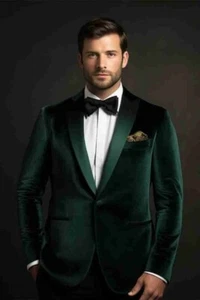 Men Green Velvet Smoking Jackets Luxury Designer Dinner Party Wear Blazers Coat - Picture 1 of 7