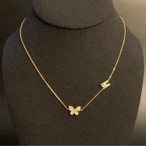 Gold Plated Dainty Butterfly & Initial Letter M Charm Pendant Necklace For Women - Picture 1 of 4