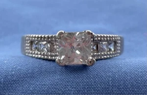 Vintage Sterling Silver Simulated Clear Stone Engagement Ring Size 10 •5.0g• - Bild 1 von 6