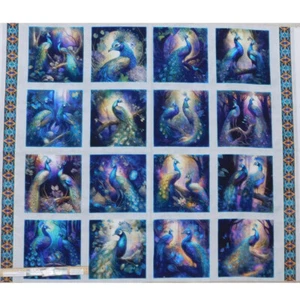 Patchwork Quilting Sewing Fabric Resplend Peacock 16 Block Panel 94x110cm - Picture 1 of 9