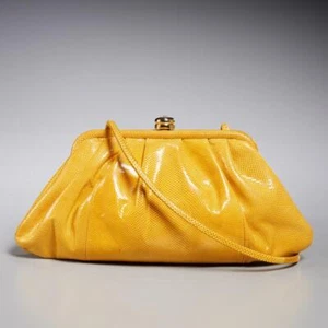 Susan Gail Mustard Yellow Crossbody Evening Statement Genuine Snake Bag Purse - Picture 1 of 7