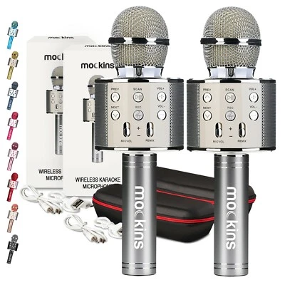 Paquete de 2 MICRÓFONO KARAOKE Mockins plateado inalámbrico Bluetooth regalo navideño, niños Foto 1 de 4