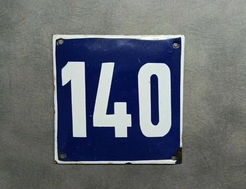 Vintage Enamel Sign Number 140 Blue House Door Street Plate Metal Porcelain Tin Cover
