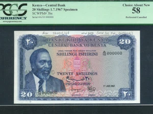 Kenya:P-3bs,20 Shillings,1967 * Jomo Kenyatta * Specimen * PCGS AU 58 * - Picture 1 of 2