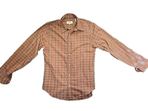JACK SPADE Shirt Mens Small Check Button Up Long Sleeve Woven Cotton Orange - Picture 1 of 4