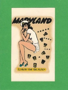 VINTAGE ORIGINAL 1950 SOUVENIR "MISS MARYLAND" STAAT SEXY PINUP WASSER AUFKLEBER KUNST - Bild 1 von 1