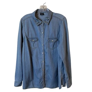 Faded Glory Long Sleeve Decorative Snap-Down Chambray Shirt Blue Womens 1X(16W) - Picture 1 of 9