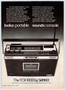 1977 SANKEI TCR-1000 PORTABLE RADIO CASSETTE Vtg 8"X11" Magazine Ad 70's M679 - Picture 1 of 1