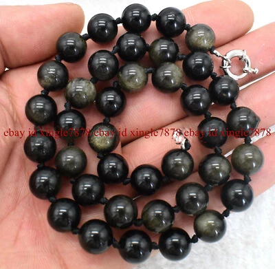 Genuino 6/8/10/12/14mm Oro Obsidiana Redondo Piedras Preciosas Collar 20" AAA+ Foto 1 de 4