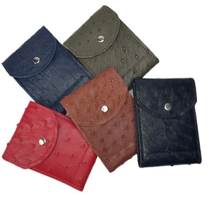 Cartera plegable de cuero de avestruz genuina para mujer con soporte para tarjeta de crédito doble pliegue - Imagen 1 de 10