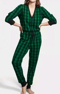 Victoria's Secret Thermal One Piece XLarge Green Plaid Sleepwear New - Picture 1 of 6